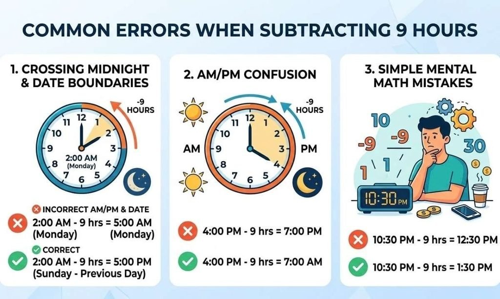 Common Errors When Subtracting 9 Hours