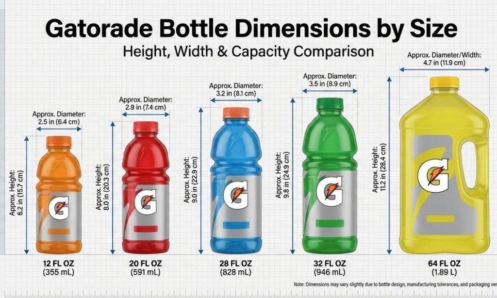 Gatorade Bottle Dimensions by Size